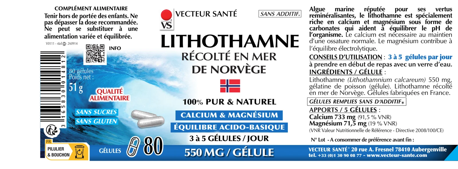 Étiquette de Lithothamne calcium magnésium gélules