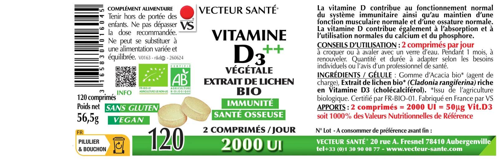 Étiquette de VITAMINE D3+ BIO – COMPRIMÉS