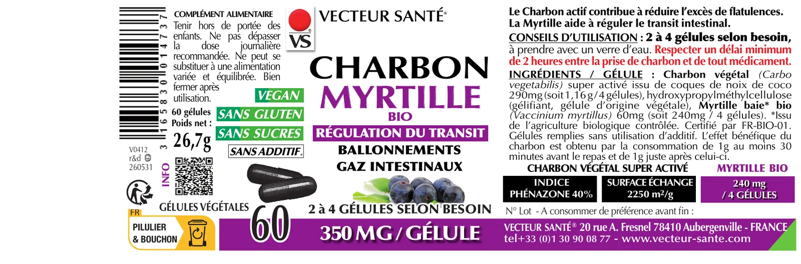 Étiquette de Charbon végétal & Myrtille