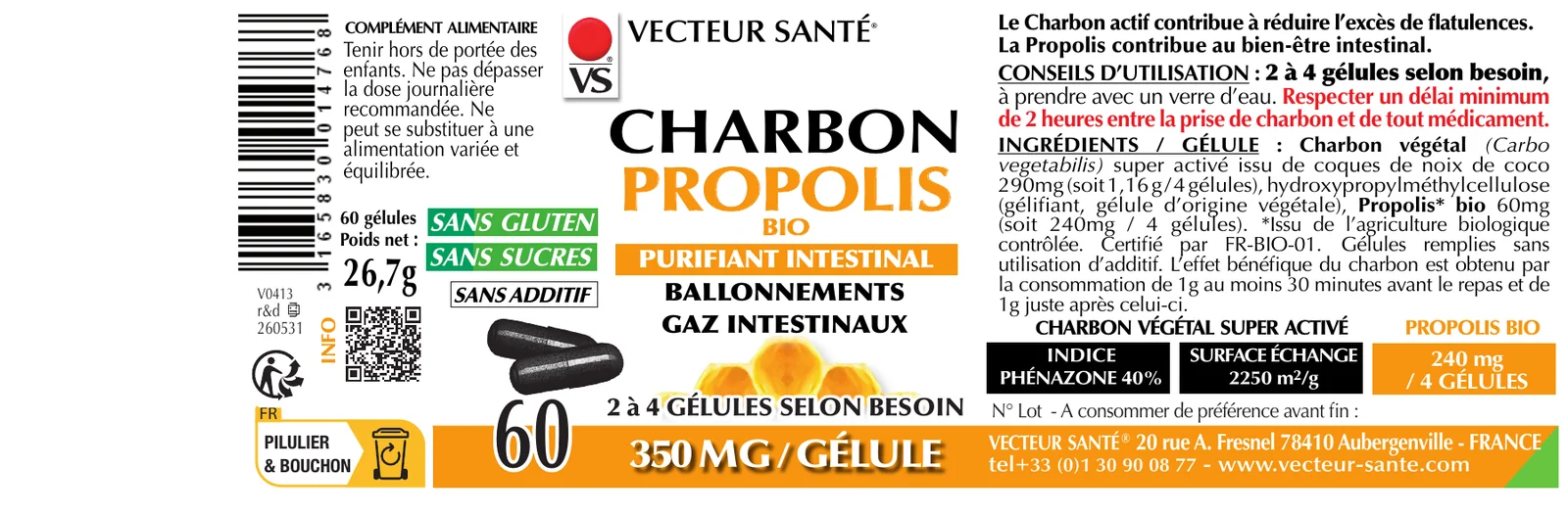Étiquette de Charbon végétal & Propolis