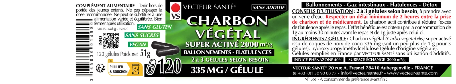 Étiquette de Charbon végétal super activé gélules
