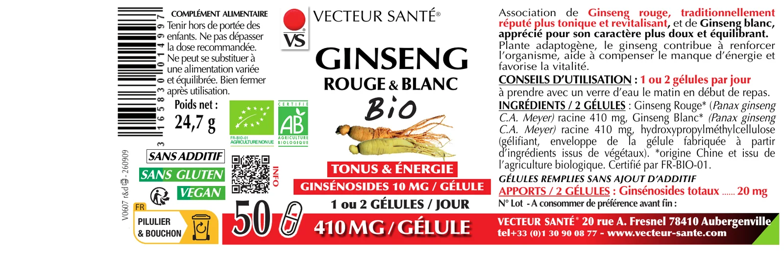 Étiquette de Ginseng rouge & blanc bio