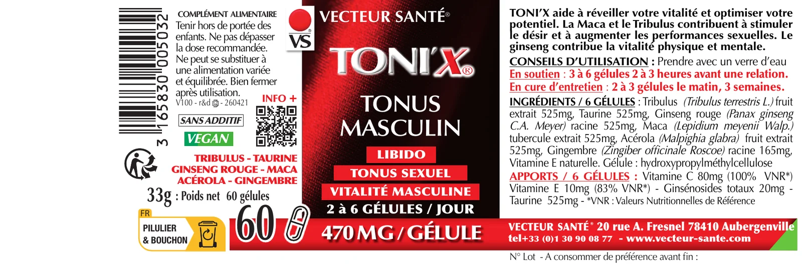 Étiquette de Toni'X tonus masculin
