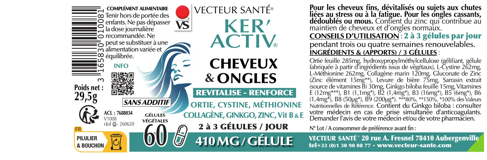 Étiquette de Ker'Activ cheveux & ongles
