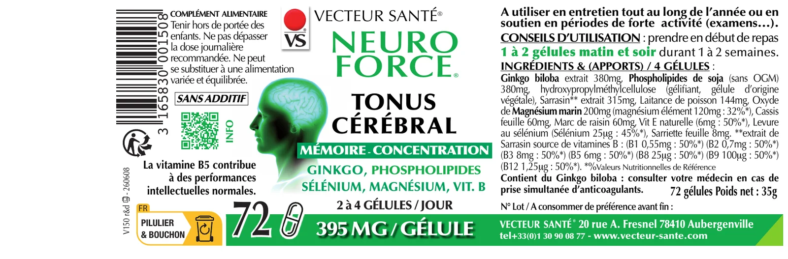 Étiquette de Neuro'Force tonus cérébral