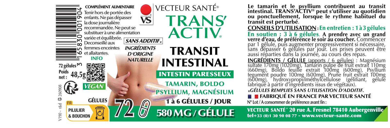 Étiquette de Trans'Activ transit intestinal