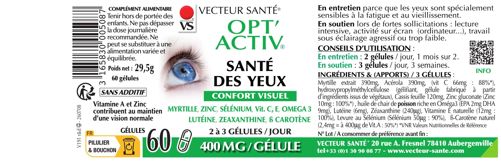 Étiquette de Opt'Activ santé des yeux
