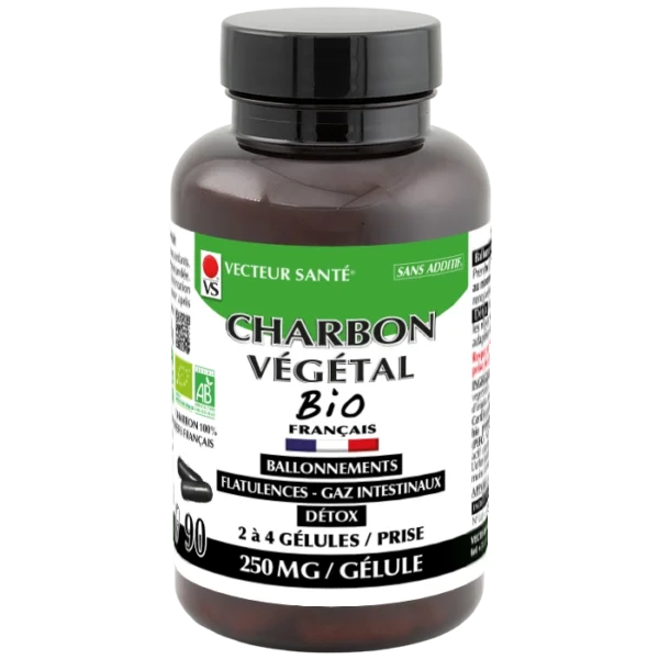 Charbon végétal bio français, pilulier de 90 gélules