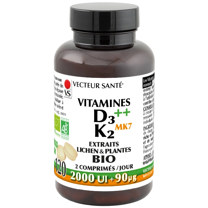 Vitamine D3 bio + K2 MK7 comprimés Vecteur Santé